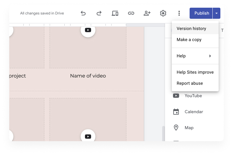 Google Sites 與 Google 其它產品一樣提供協作功能與編輯權限管理,卻還提供了「版本控制」