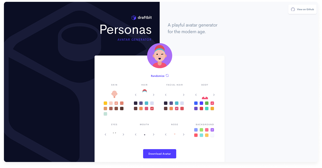 Personas Avatar Generator by draftbit:好玩有趣的向量風頭像生成器