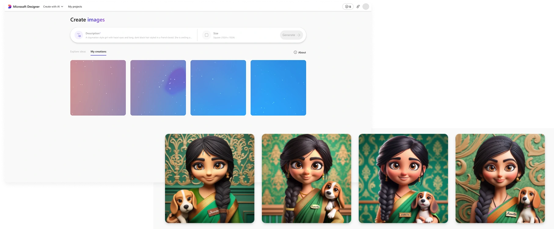 Microsoft Designer 免費 AI 人物產生器生成過程