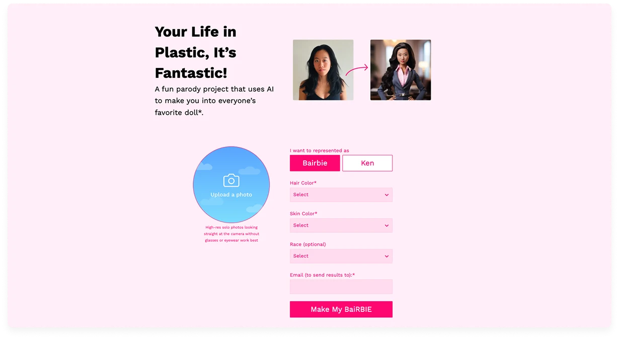 BaiRBIE.me:芭比娃娃風人像轉換器
