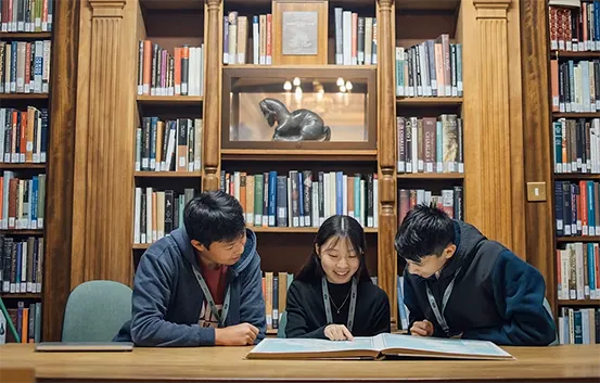 A photo of young people studying in a library