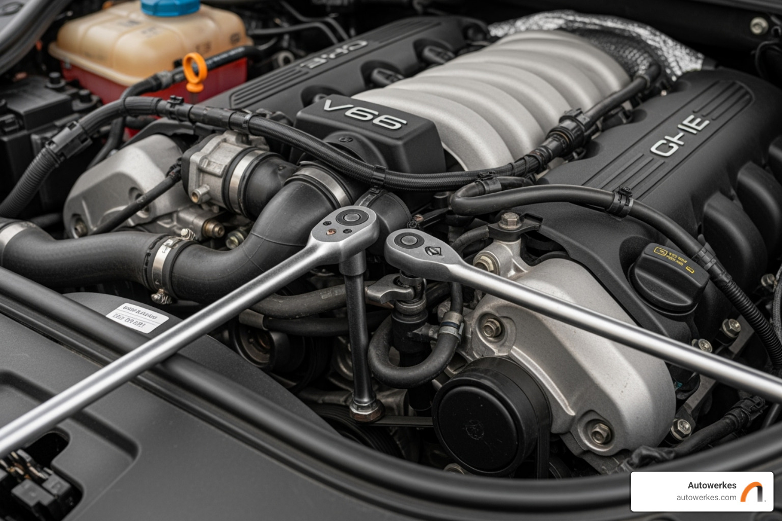 tricky bolt location on a Porsche Cayenne engine - Porsche valve cover replacement