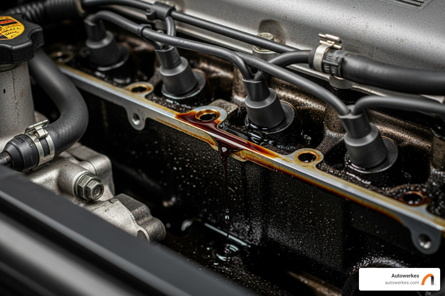 a leaking valve cover gasket on a Porsche engine - Porsche valve cover replacement
