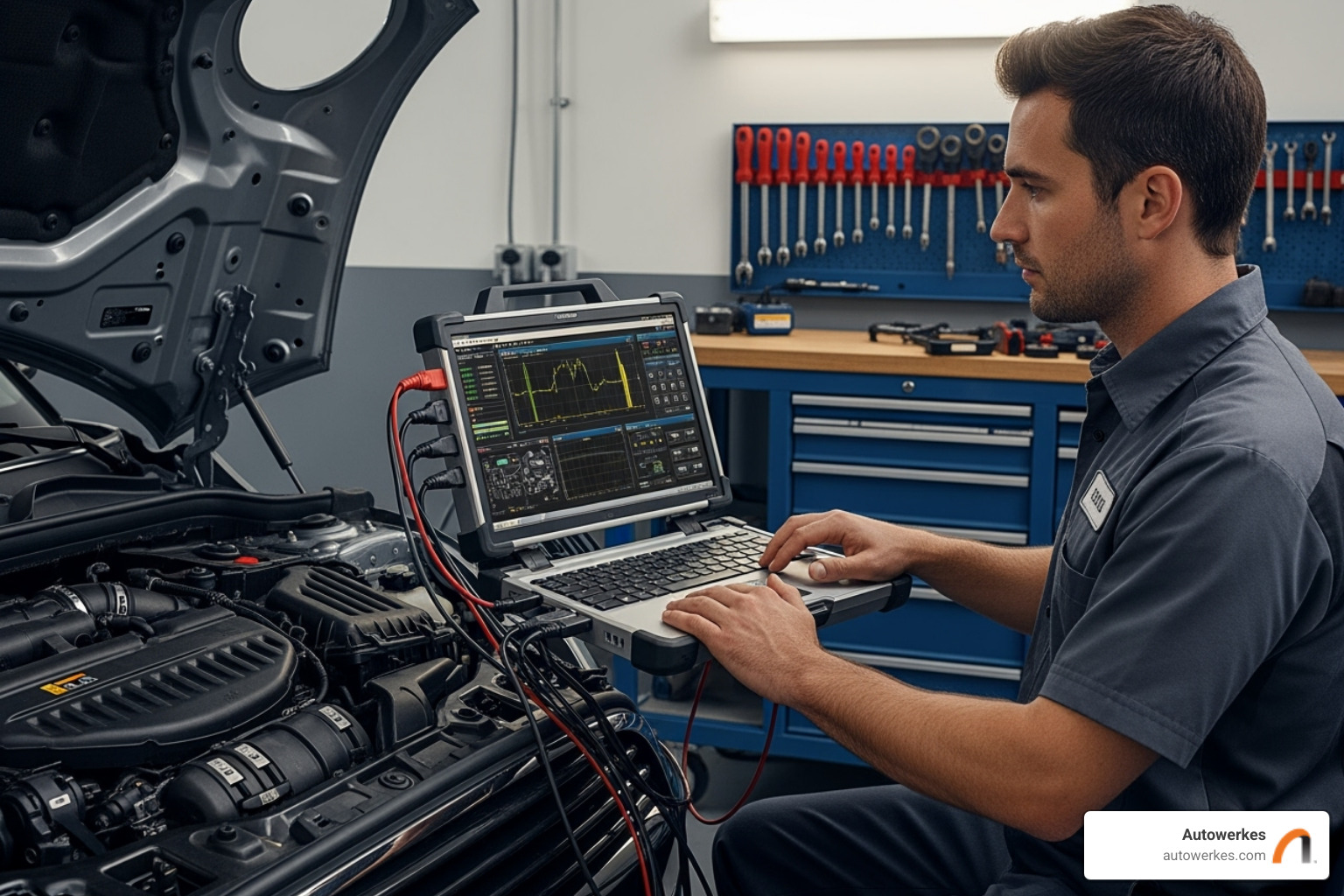 technician using a specialized diagnostic computer on a Mini Cooper - mini cooper electrical issues