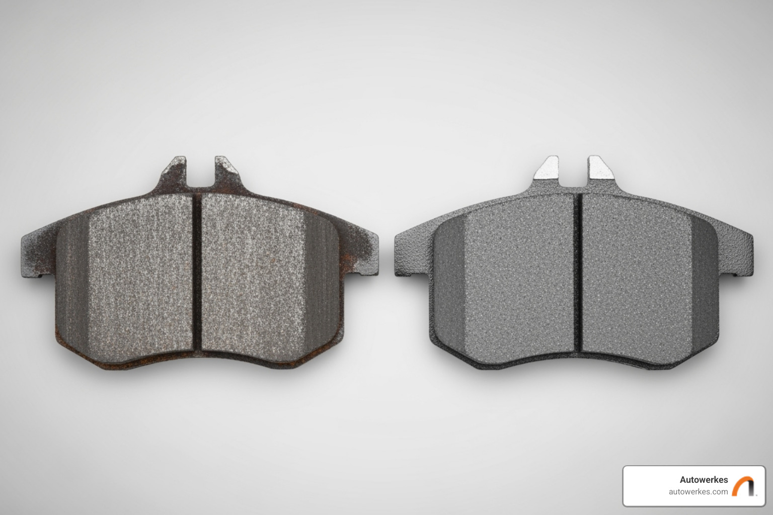 worn brake pad next to a new one - mini cooper brake repair