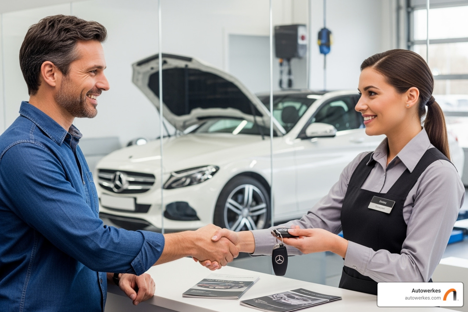 Customer receiving serviced Mercedes-Benz - mercedes benz huntington beach ca