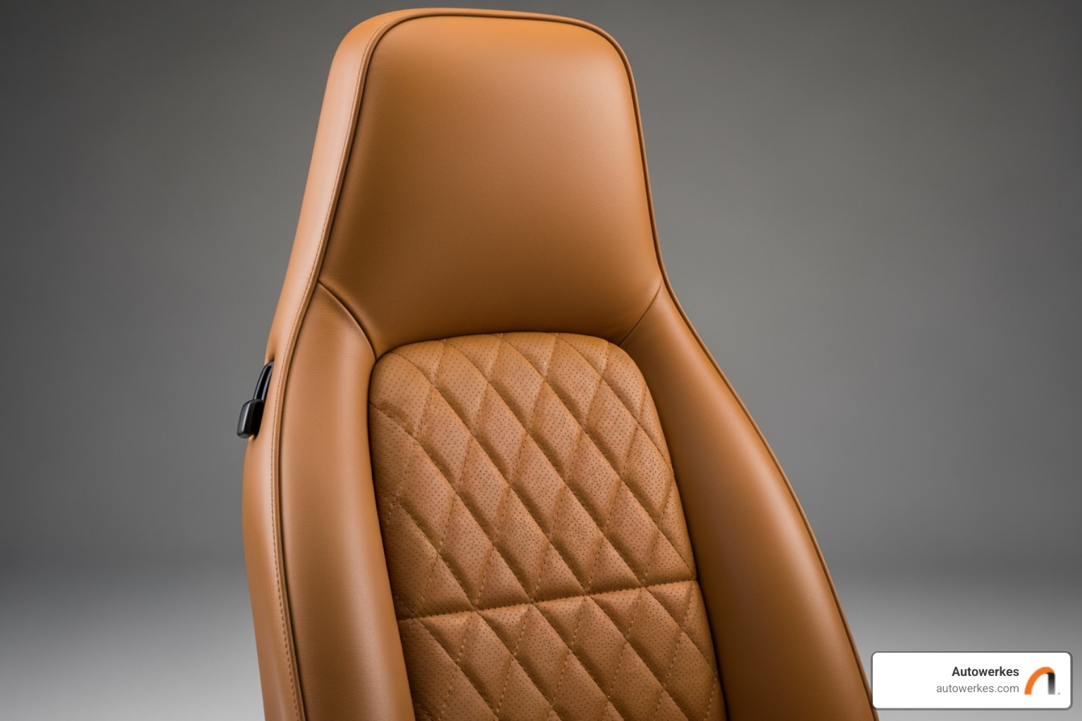 A pristine, professionally restored classic Porsche seat, showcasing flawless leather, perfect stitching, and vibrant color, looking as good as new - porsche upholstery repair