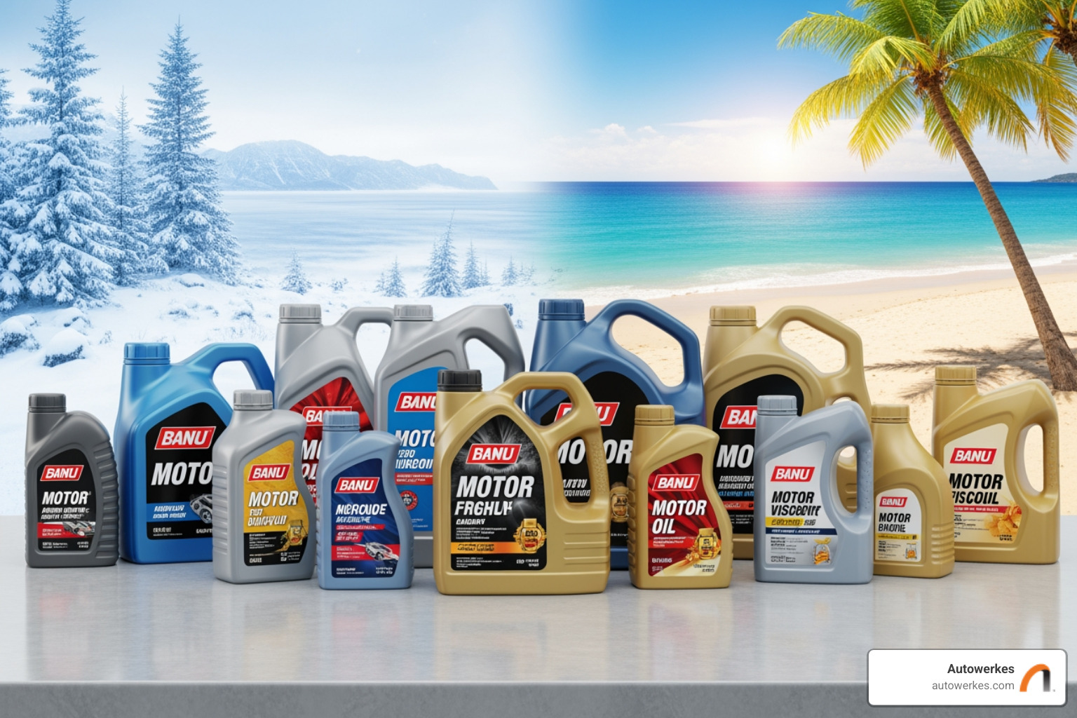 Table comparing common oil viscosities and their ideal climate ranges - r129 oil change