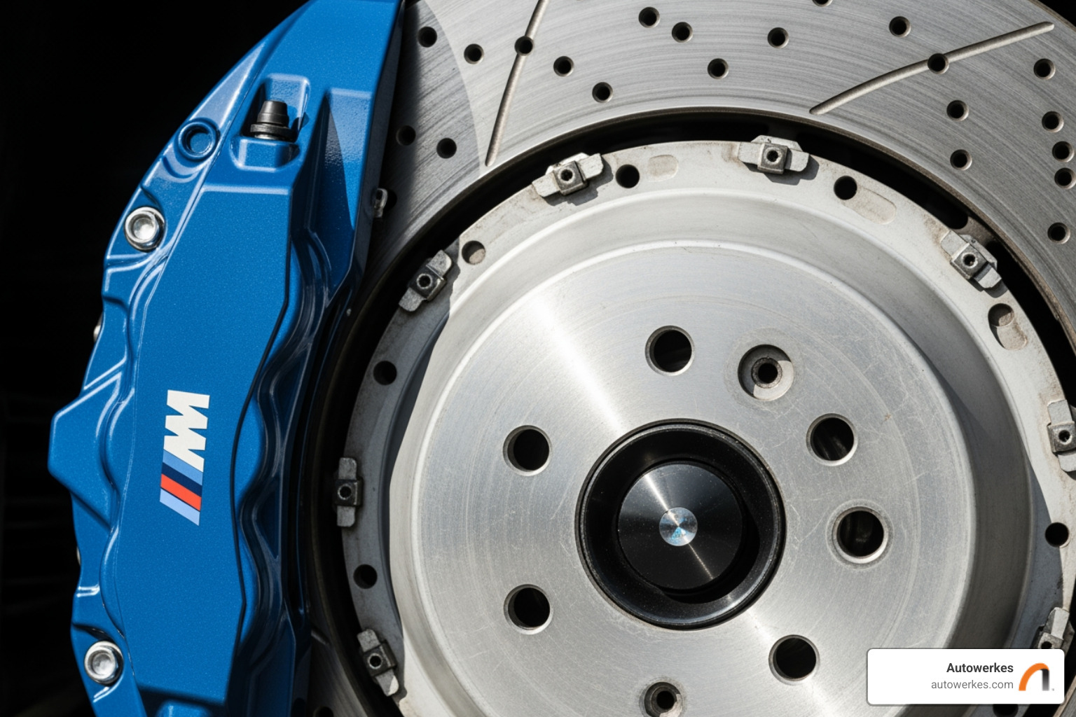 A close-up shot of a BMW 330i's brake caliper and drilled rotor, emphasizing precision and performance. - bmw 330i service schedule A close-up shot of a BMW 330i's brake caliper and drilled rotor, emphasizing precision and performance. - bmw 330i service schedule