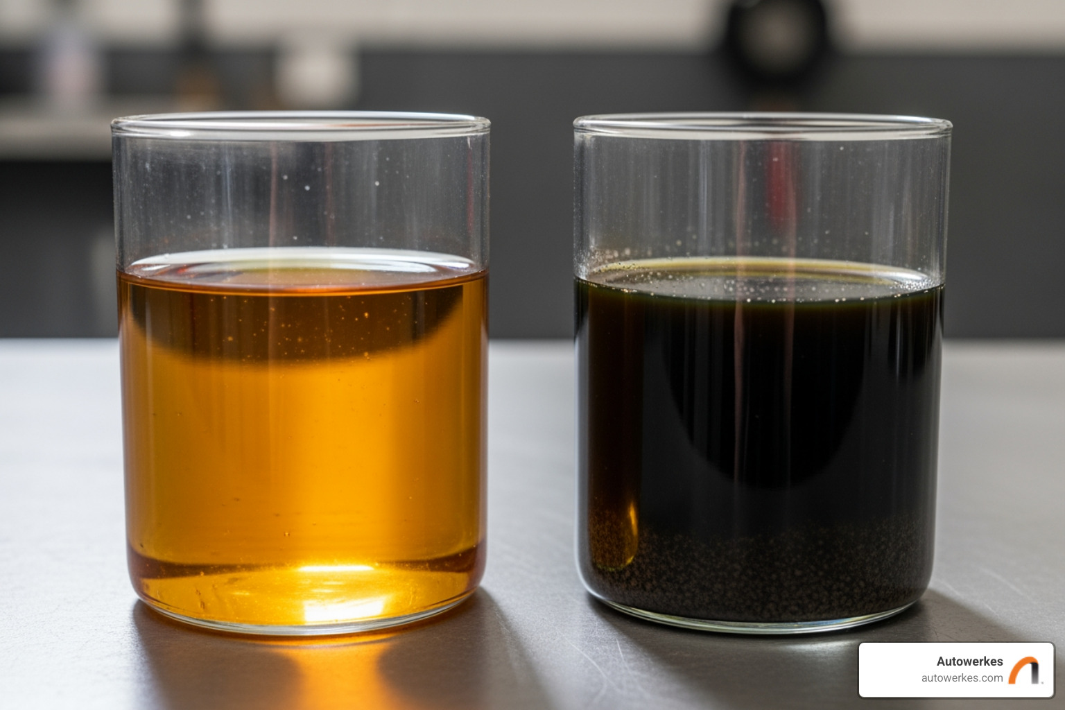 Clean vs. dirty brake fluid comparison - porsche brake service Clean vs. dirty brake fluid comparison - porsche brake service