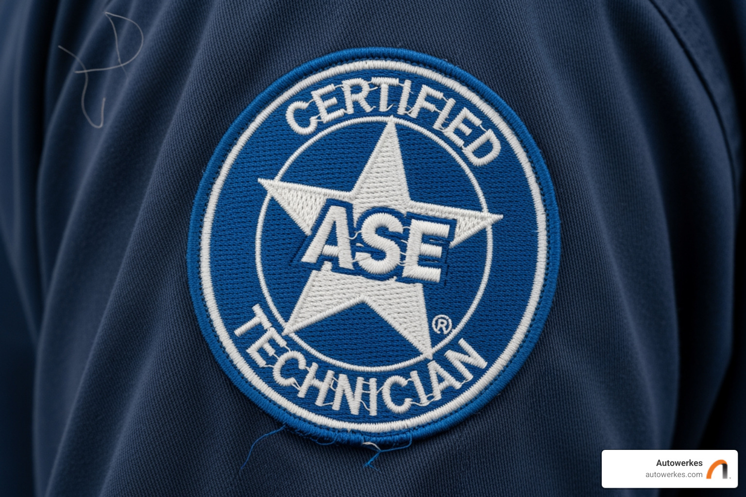 An ASE Certified Technician patch prominently displayed on a uniform, signifying expertise and qualification - Mercedes repair Palos Verdes