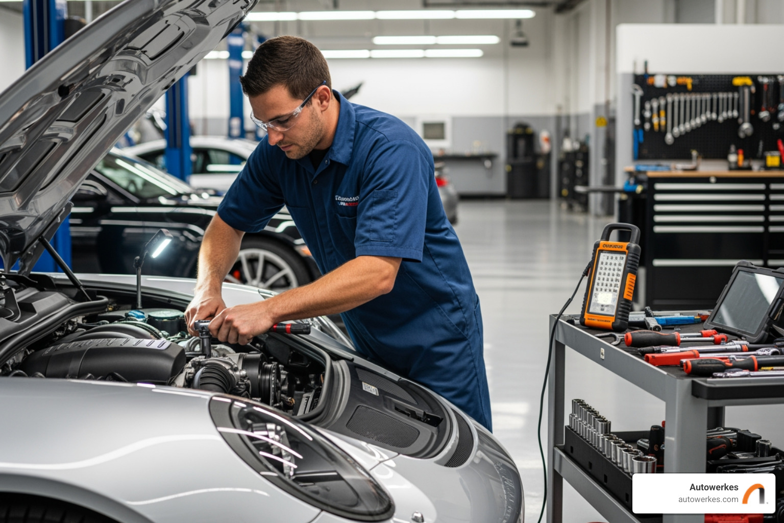 Autowerkes technician working on a high-performance engine - auto repair palos verdes