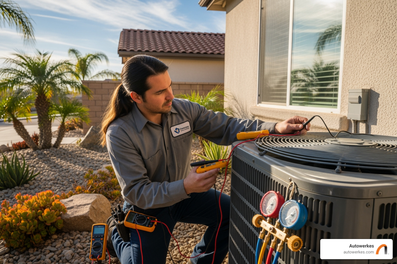 technician using diagnostic tools on a cooling system - air conditioning repair irvine