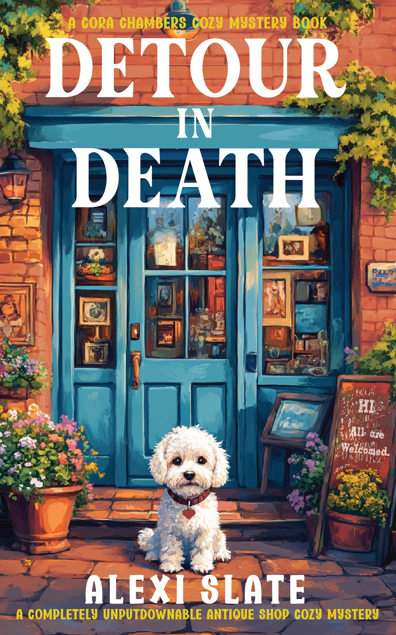 "Former librarian Cora Chambers has traded dusty books for cozy antiques. But her fresh start is derailed when a fierce storm forces her to shelter at Red Oak Inn. Chaos erupts when innkeeper Bradley Thornton collapses, poisoned, gasping her name with his dying breath. Branding Cora his murderer. Determined to clear her name, Cora teams up with Biscuit, an inquisitive terrier, whose talent for sniffing out clues rivals his knack for stealing biscuits. Every guest invited by the victim, except Cora, has a motive to kill. As her investigation deepens, her room is trashed, threats are delivered, fabricated evidence mounts against her and an attack nearly silences Cora for good. Can Cora unmask the murderer before she becomes the next victim?
"
