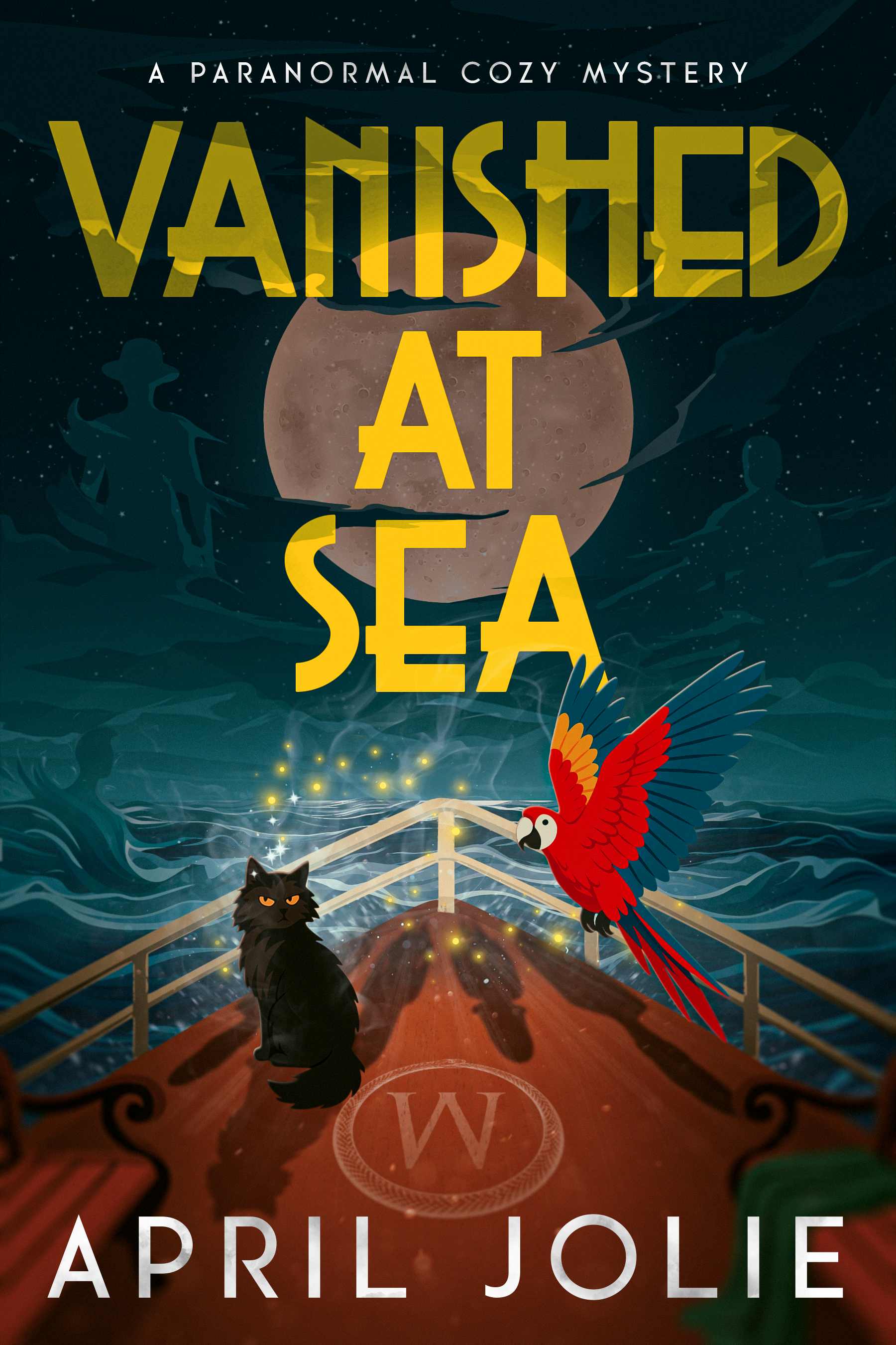 "Vanished at Sea is a cozy paranormal mystery about bookstore manager and soon to turn amateur sleuth Abby Hale who boards a haunted cruise to find her missing parents. She uncovers the local wealthy family Winslow's missing will with her psychic cat Whispers and a her sarcastic talking parrot Max who speaks Whispers' warnings and clues.
Teaming up Alden Marsh, a irascible history professor haunted by his past, Abby navigates clues hidden in ghostly mirrors and ballroom mosaics. Suspects abound, including Juliette Winslow, a disinherited heiress and Nick, Abby's all-too-charming uncle, who have everything to gain."