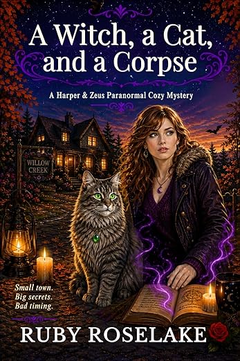 "A funeral. A suspicious death. One very opinionated cat. 
Harper Sinclair is a new witch who comes to Willow Creek to bury her grandmother. 
Instead, a woman drops dead at the reception.
The sheriff calls it a heart attack. Harper knows better.
Her magic is new and unpredictable. She feels the truth twist when someone lies.
Now she’s hunting a killer who stayed, smiled, and watched.
“You will need me,” Zeus commands. “Try to keep up.”
And some secrets aren’t meant to be found.
"