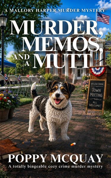 "Mallory Harper is a cheeky secretary with no time for crime until a local developer drops dead mid-meeting and she notices a single pill out of place. Suddenly, her quiet office life in Willow Creek unravels into grudges, secrets, and suspects.
With her best friend gone, a borrowed terrier named Pickles at her side, and an ex she doesn’t trust back in town, Mallory must uncover the truth fast because someone is watching her, and they’re willing to kill to keep their secret buried."