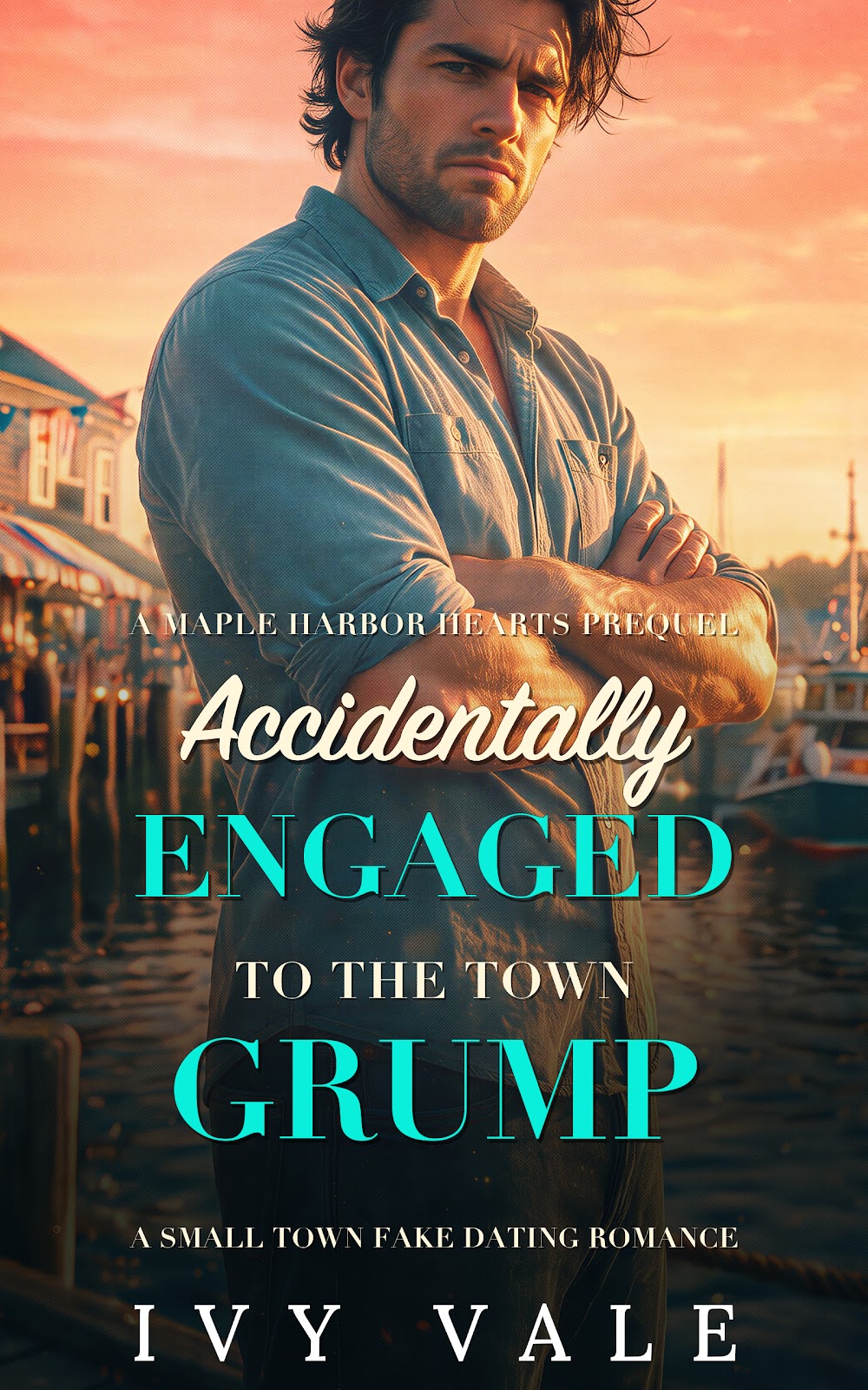 "Twenty-three minutes in this tiny town, and I’m engaged.
To the grumpy contractor fixing my aunt’s ceiling.
We’ve never even been on a date.

Blame the town gossip.

Now everyone’s planning our wedding.
The truth would only make it worse.
So we play along.

One fake date.
Four days until I fly home to LA.
Easy.

Except Ethan barely speaks.
His dog has already claimed me.
And when Ethan does talk, he sees right through me.

Then a storm knocks out the power.
One lantern. One couch. One kiss that’s not fake at all.

Turns out the town grump is very, very good with his hands.

He wants me to stay.
My whole life is waiting in Los Angeles.

So why does this fake engagement feel like the realest thing I’ve ever had?
"
