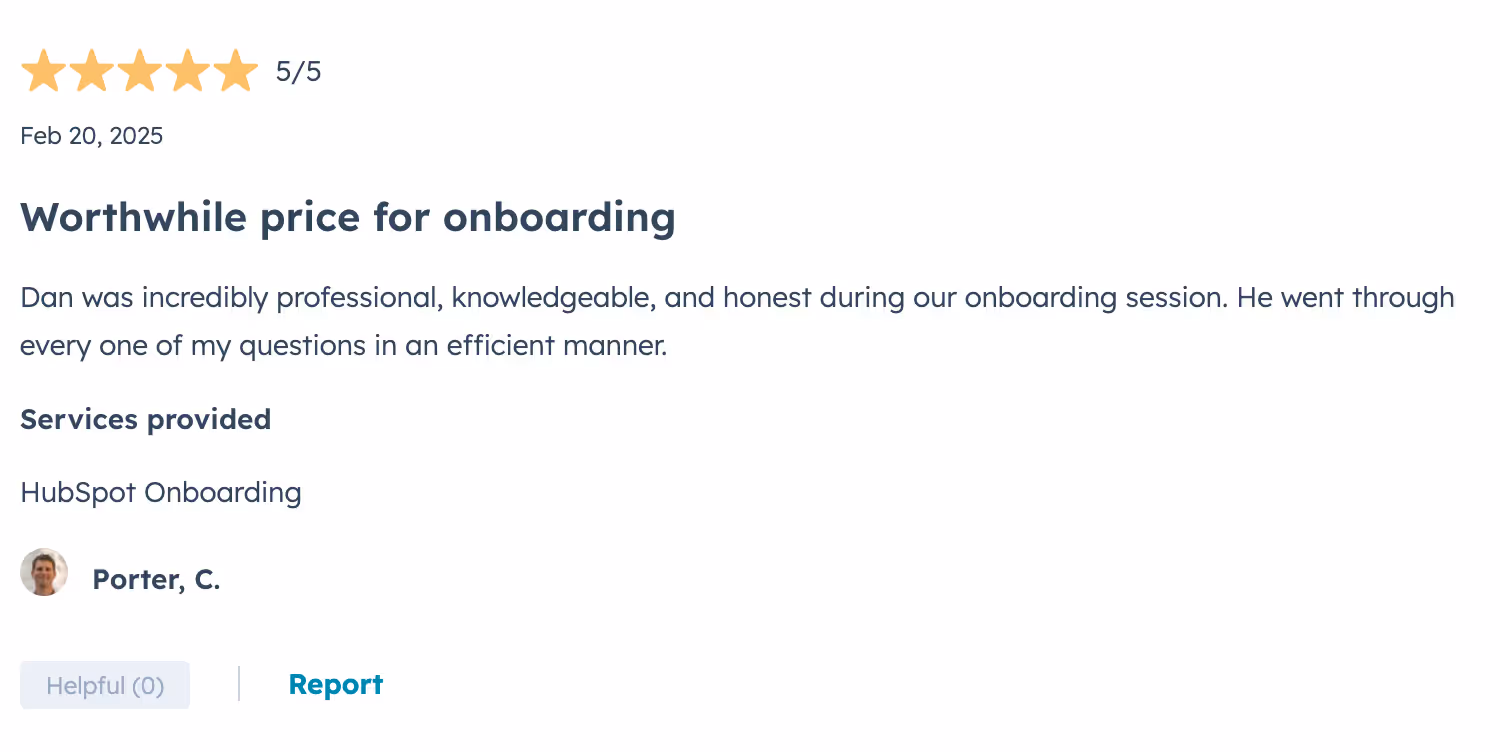 Five Start HubSpot Onboarding Review for MergeYourData from Trepte Bio Storage 