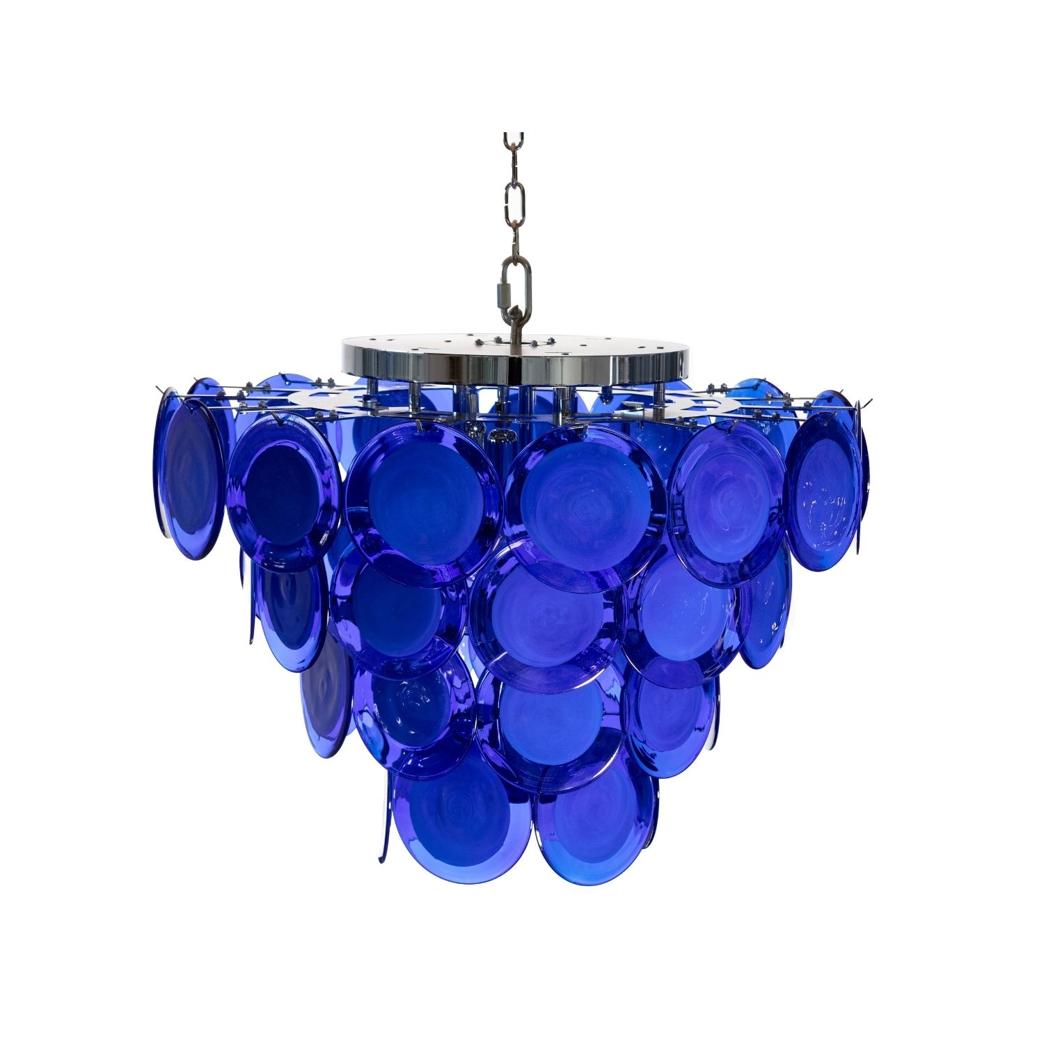 Lampadario vintage mina con dischi in vetro murano blu