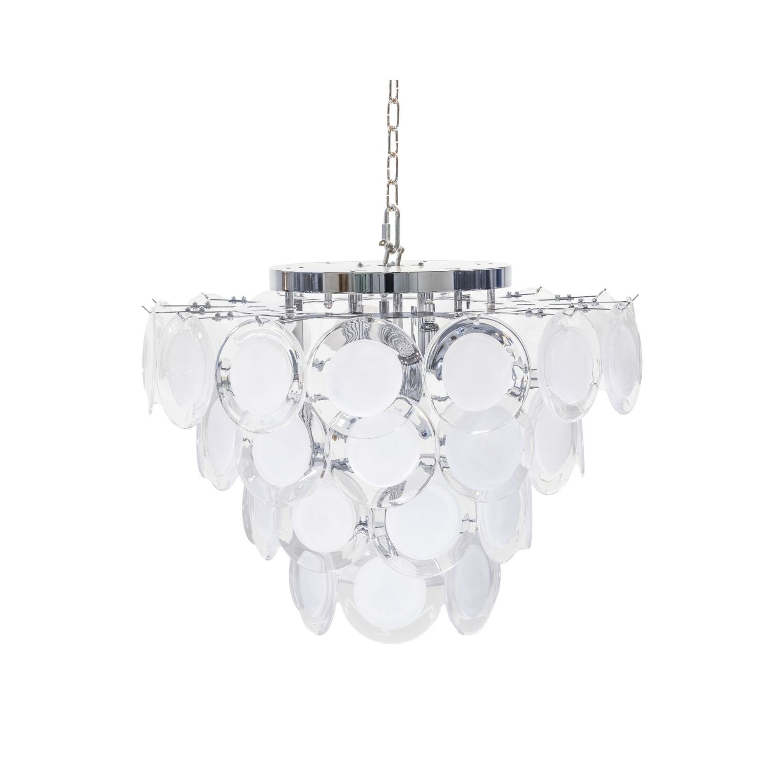 Lampadario vintage mina con dischi in vetro murano bianco e cristallo