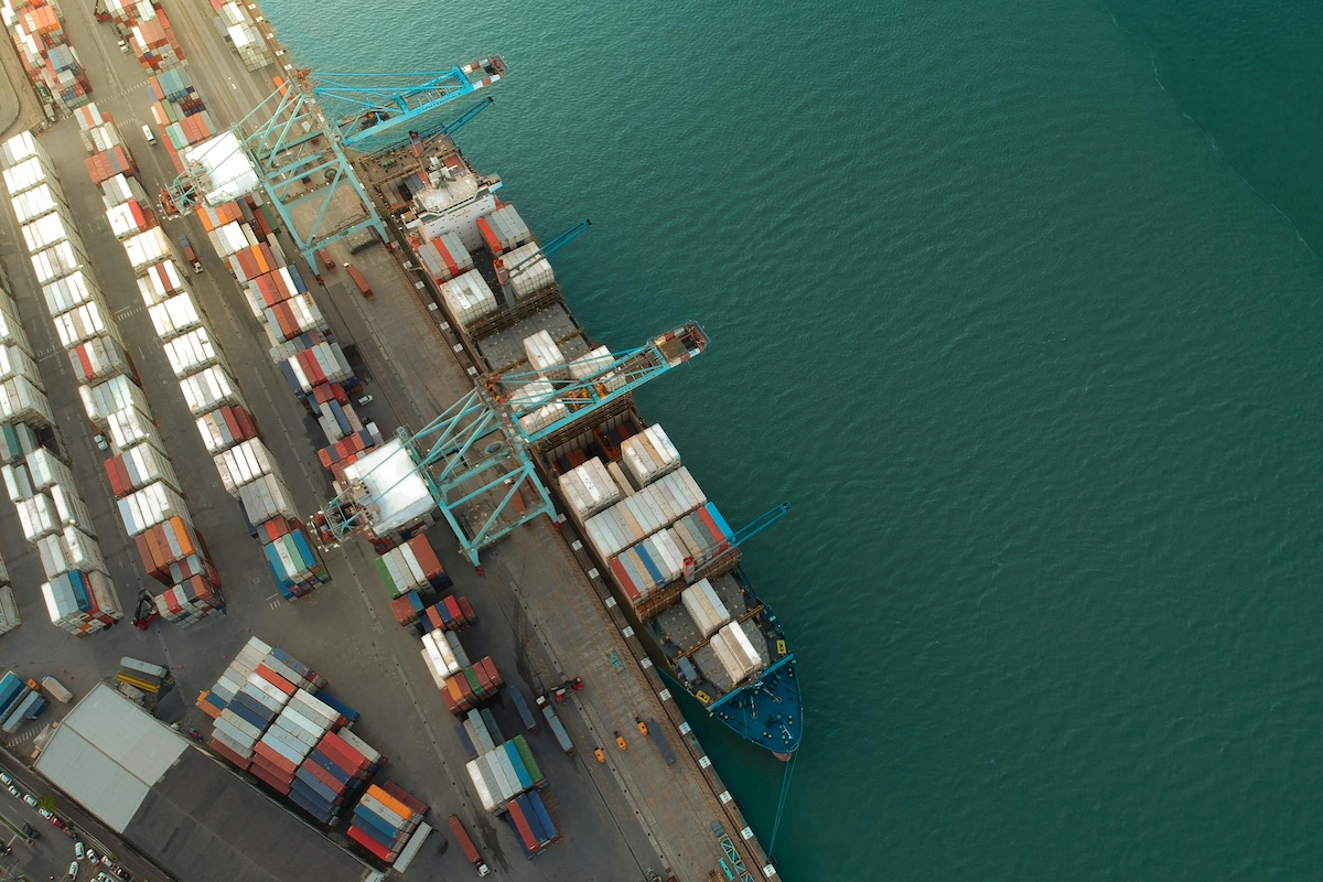 Harbor located near rippling sea water