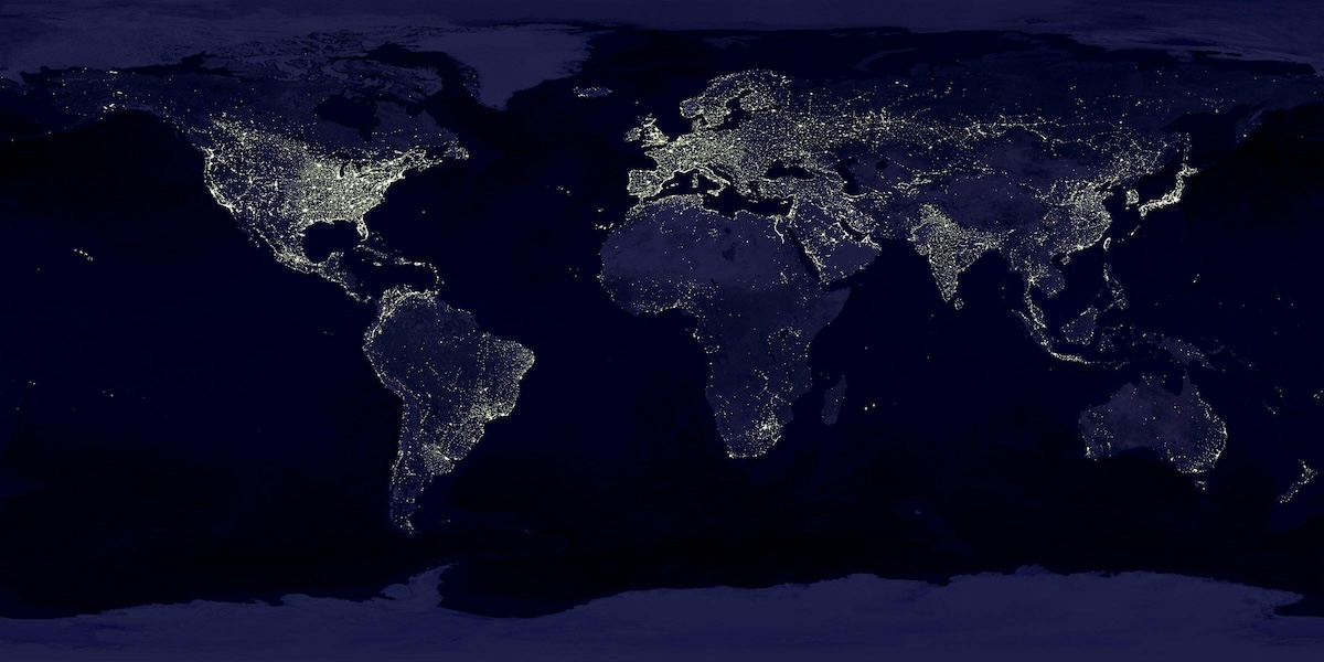 Outline of a the earth from space with all the countries are defined.