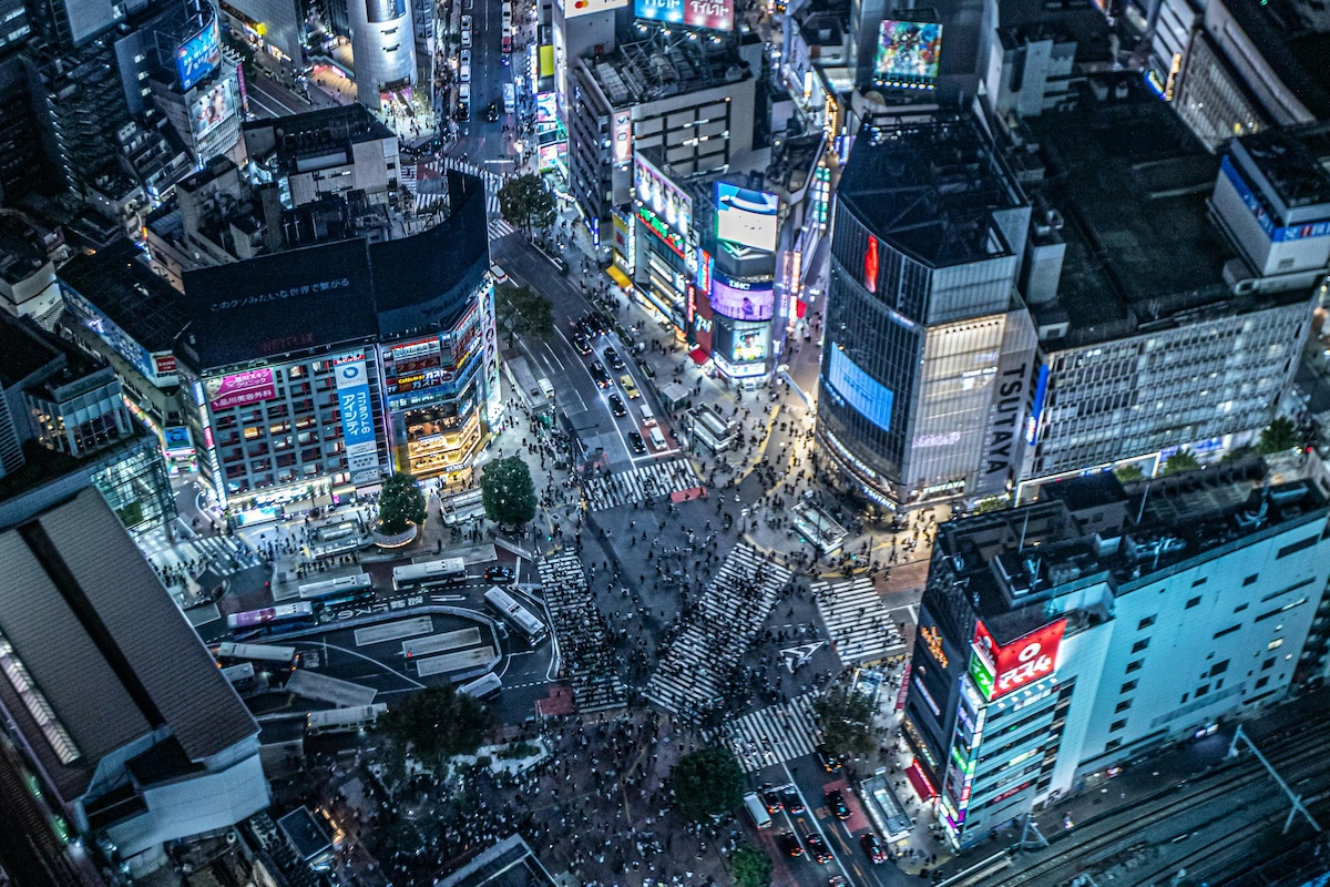 Aerial View of Shibuya in Tokyo, Japan at Night
