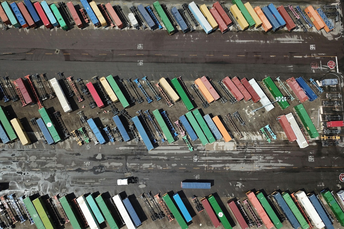 Aerial View of Multicolored Shipping Containers