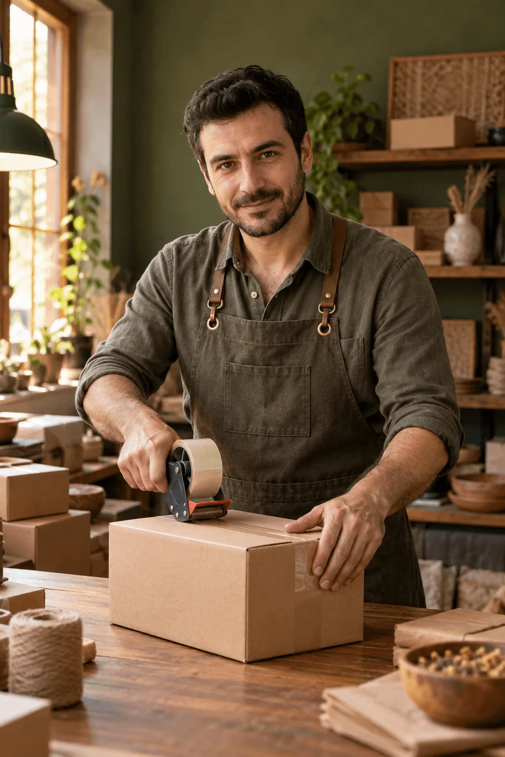 e-Ticaret siparişini paketleyen işletme sahibi