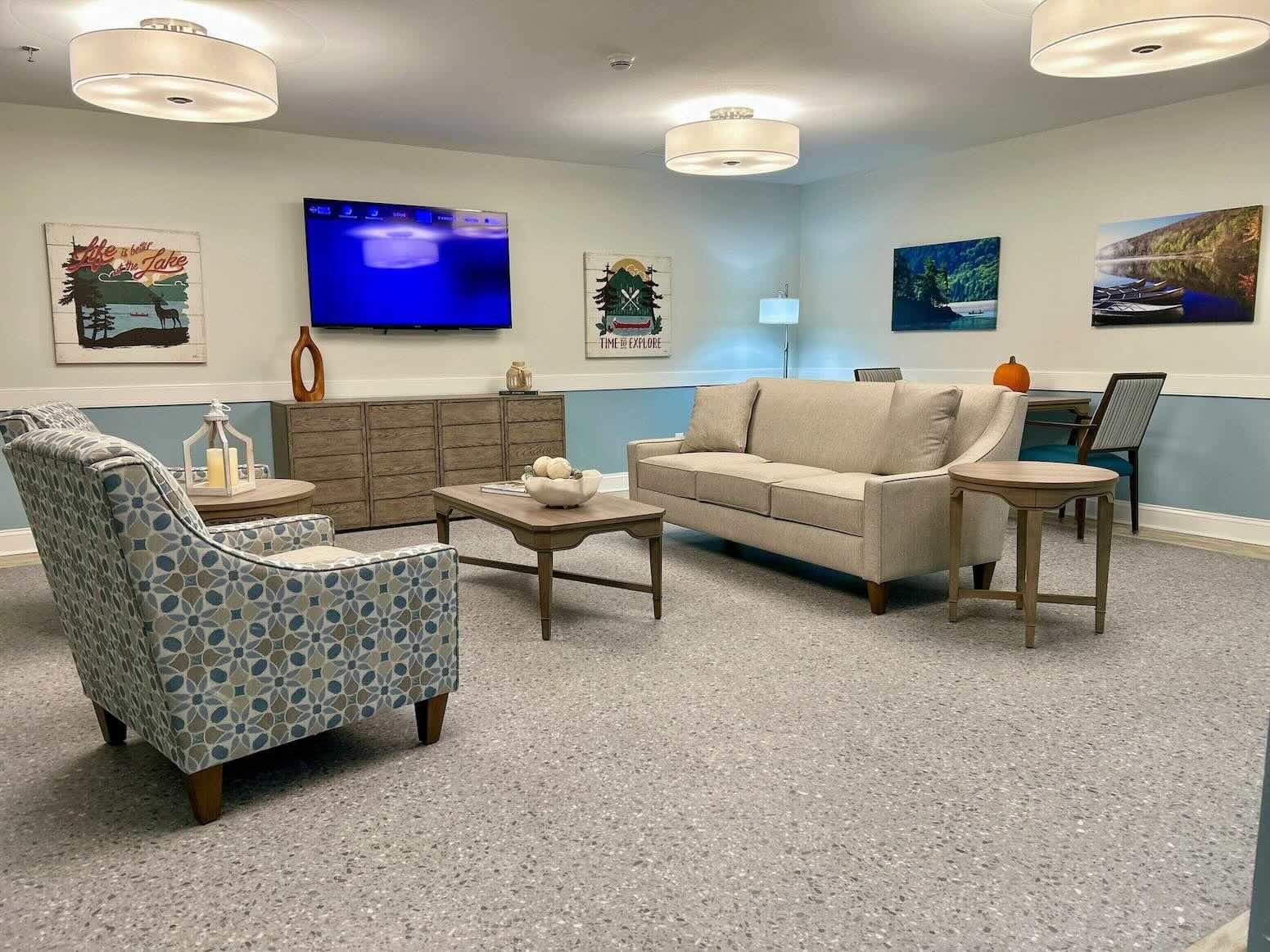 River's Bend lounge with couches and chairs.