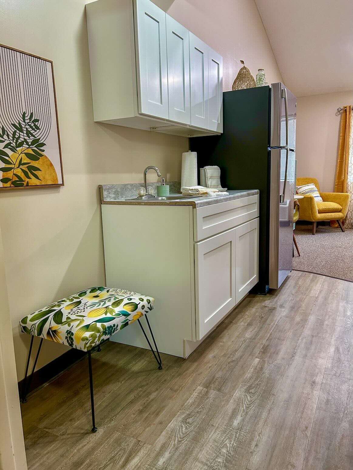 River's Bend Assisted Living Studio showing kitchen area.