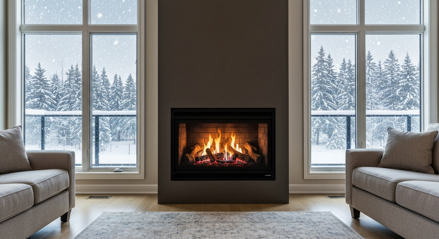 Modern gas fireplace in living room