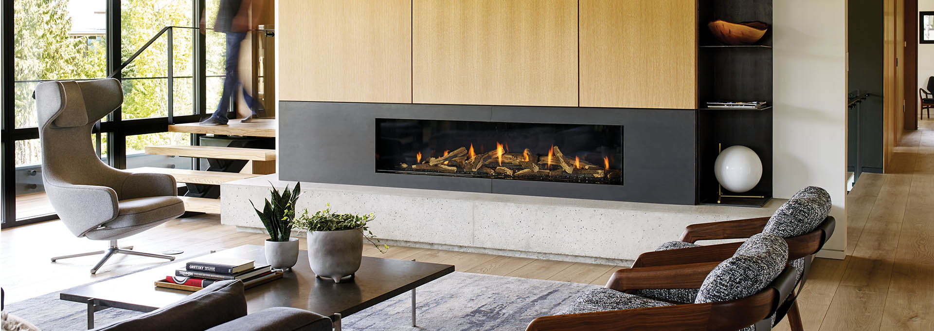Modern gas fireplace installed in an Ontario home living room