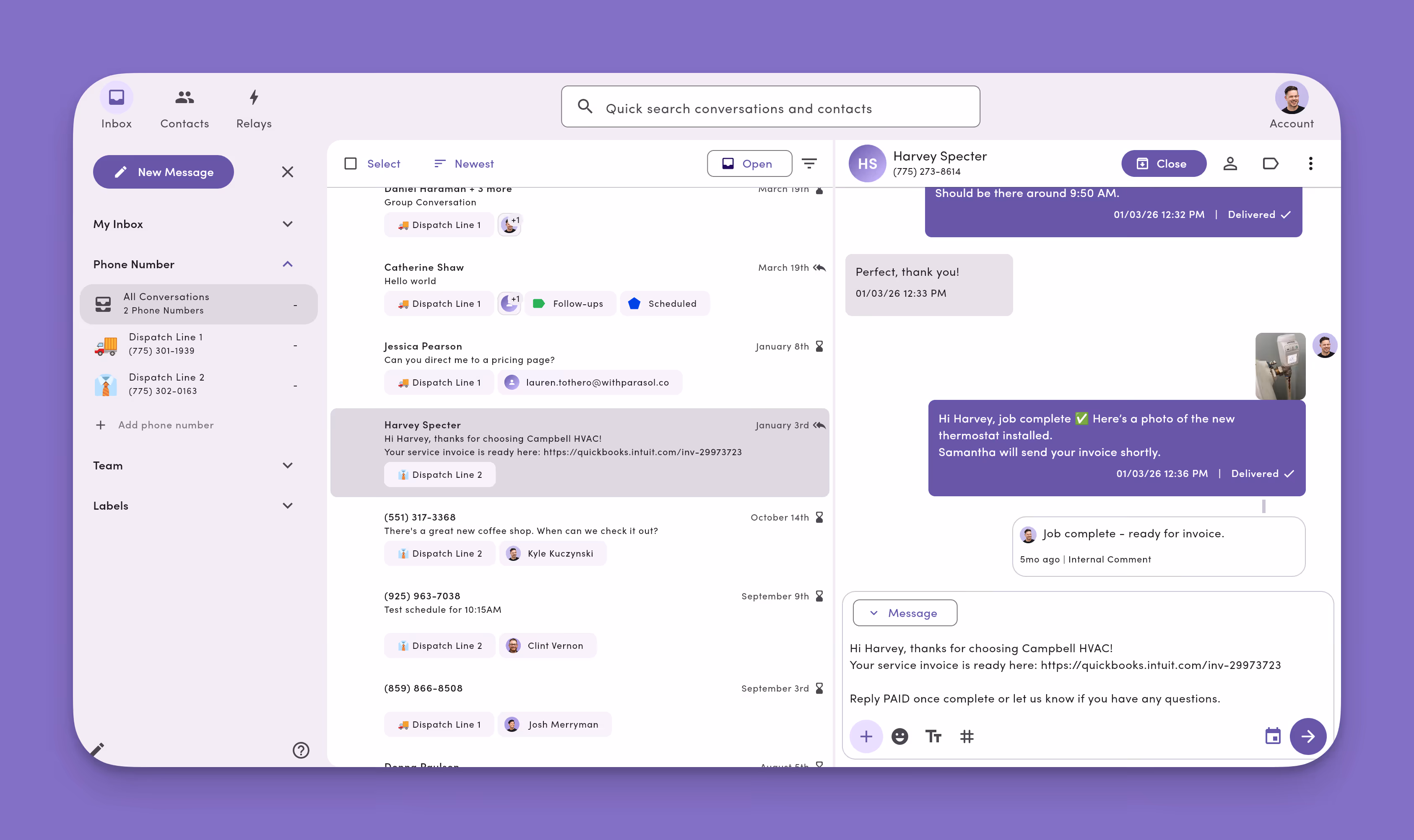 MessageDesk shared team sms inbox