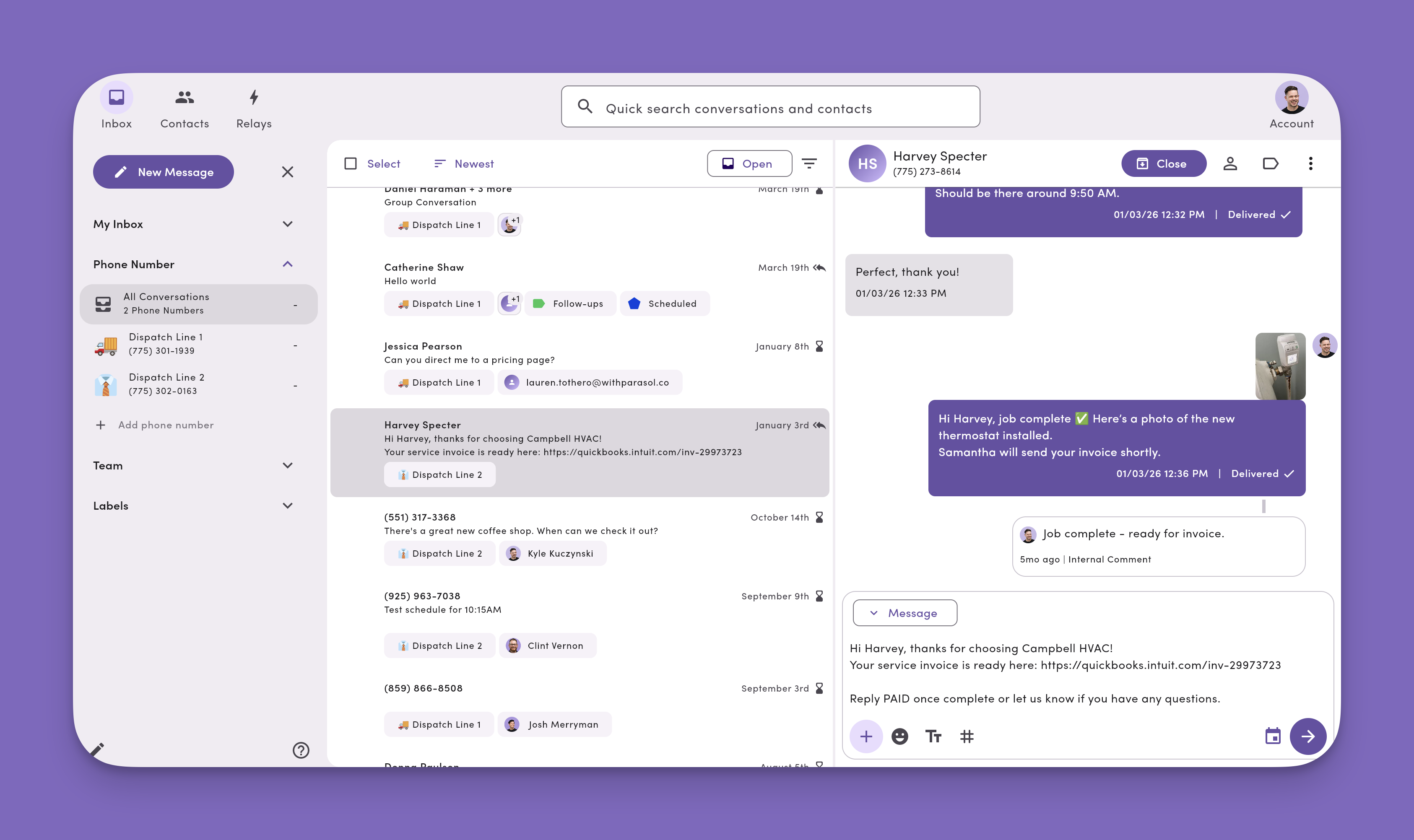 MessageDesk shared team sms inbox