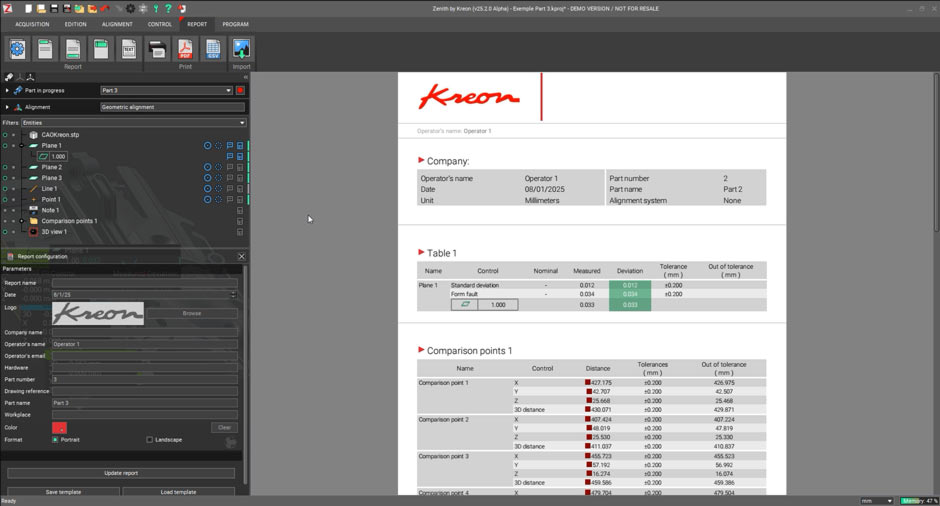 Interface Zenith montrant le rapport après l'exécution du programme