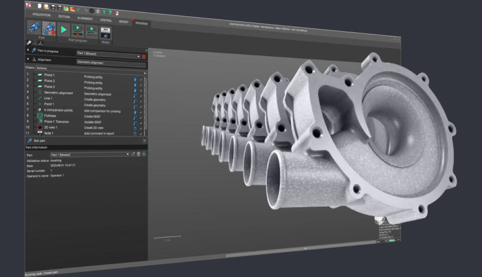Logiciel Zenith avec image 3D des pièces de la série