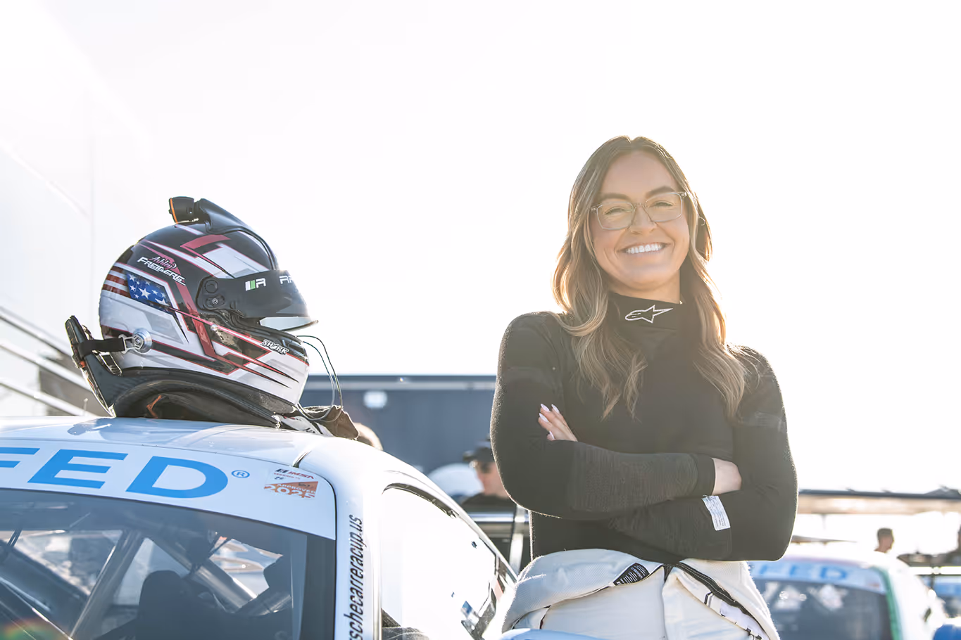 Female Kellymoss driver competing at Sebring as part of the team’s commitment to supporting women in professional motorsports.