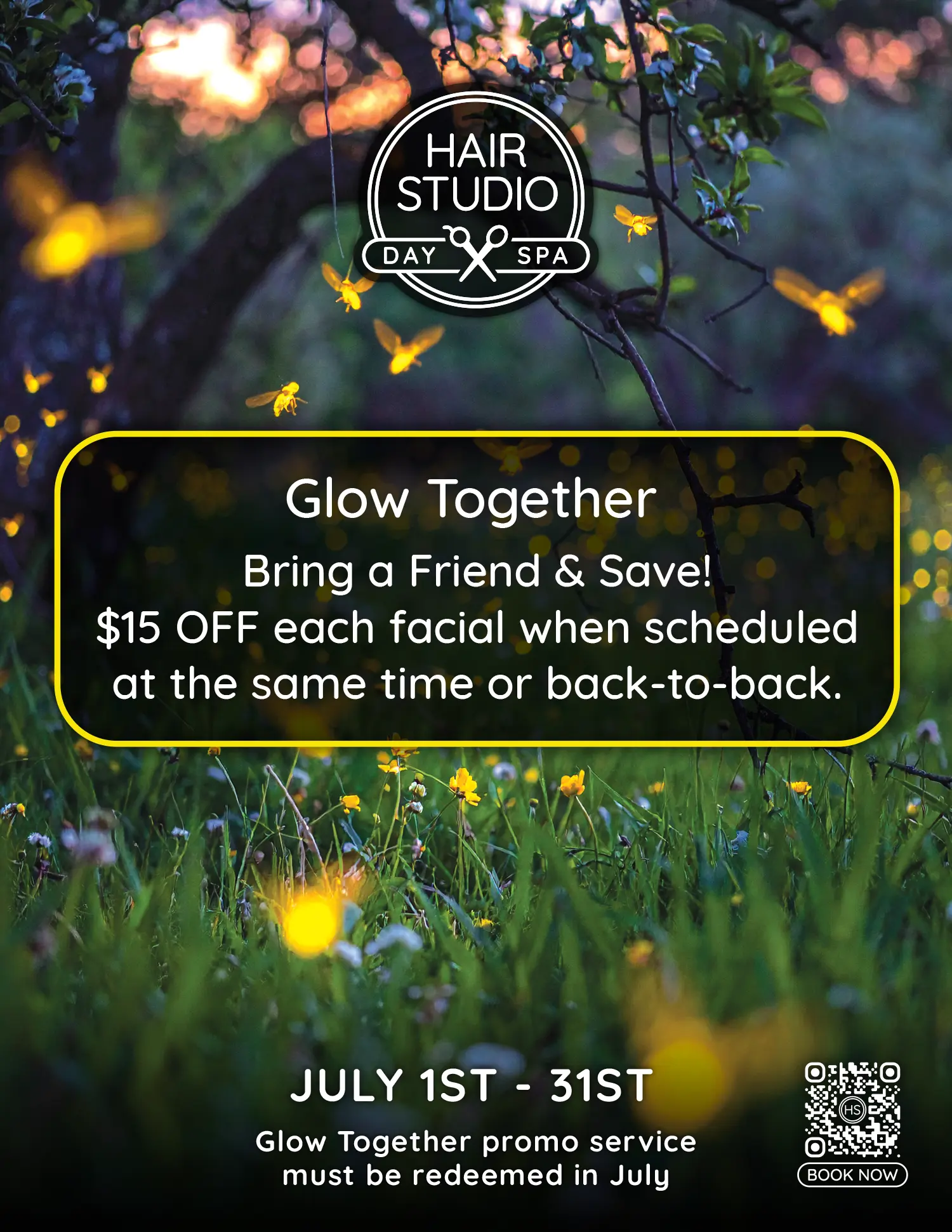 Glow Together $15 OFF each facial when scheduled at the same time or back-to-back. Bring a friend and save!