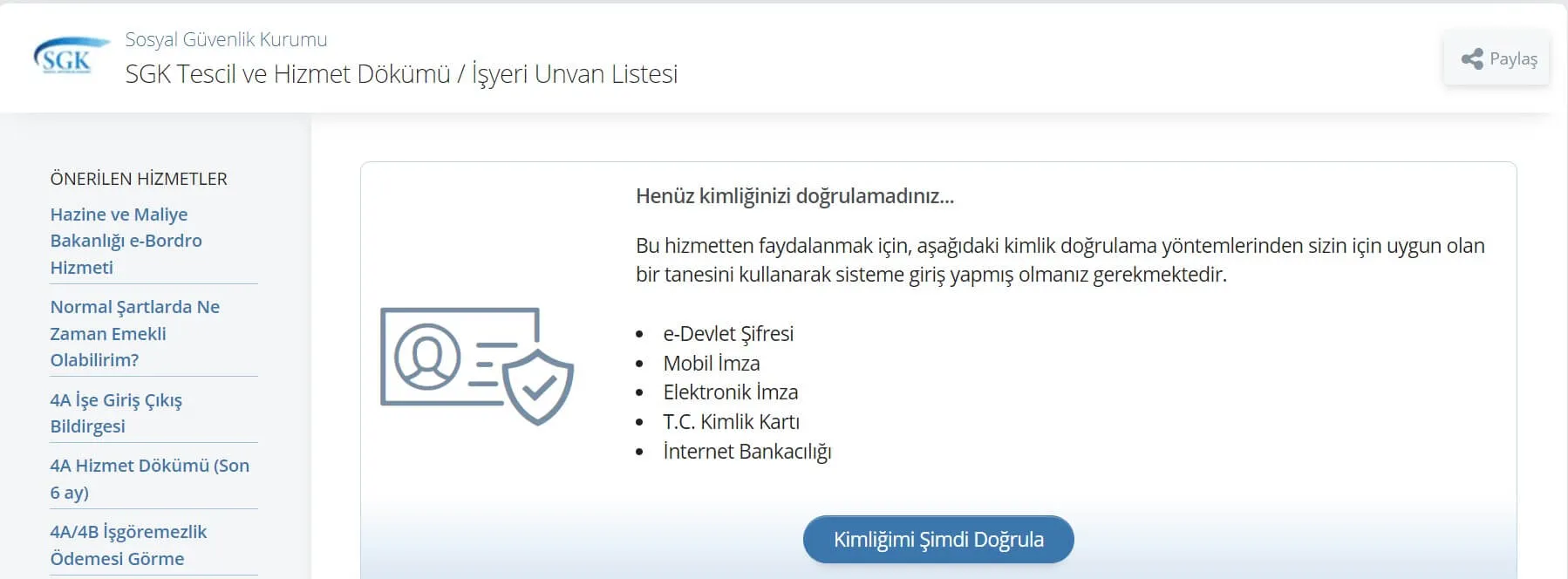 sgk tescil hizmet dökümü ekranı
