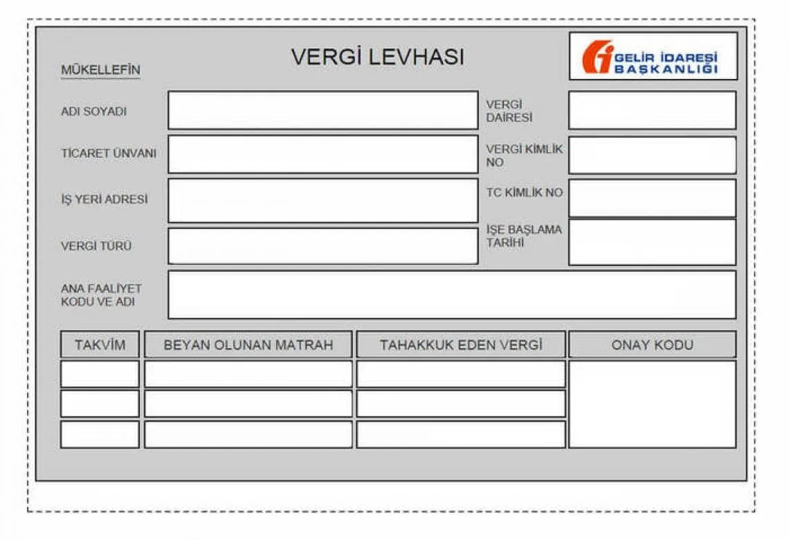 örnek vergi levhası