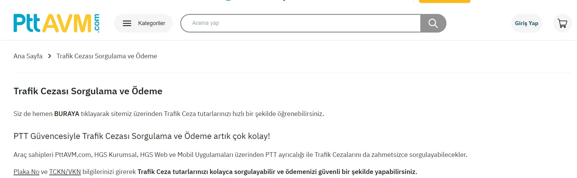 ptt trafik cezası sorgulama ve ödeme ekranı