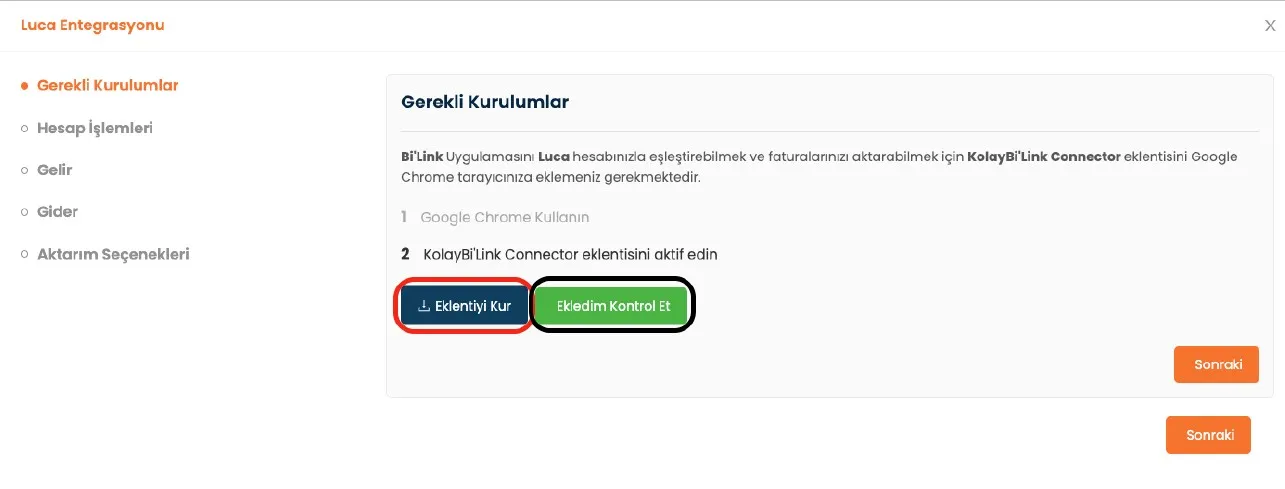 luca entegrasyon ekrani