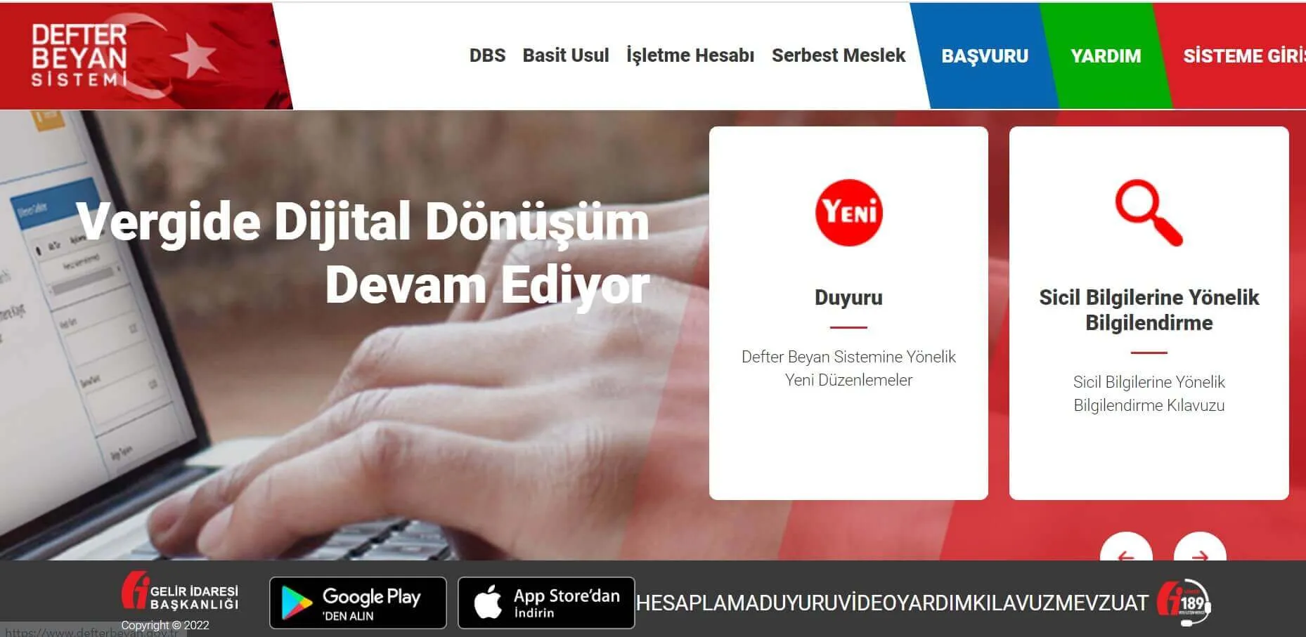 defter beyan sistemi açılış ekranı