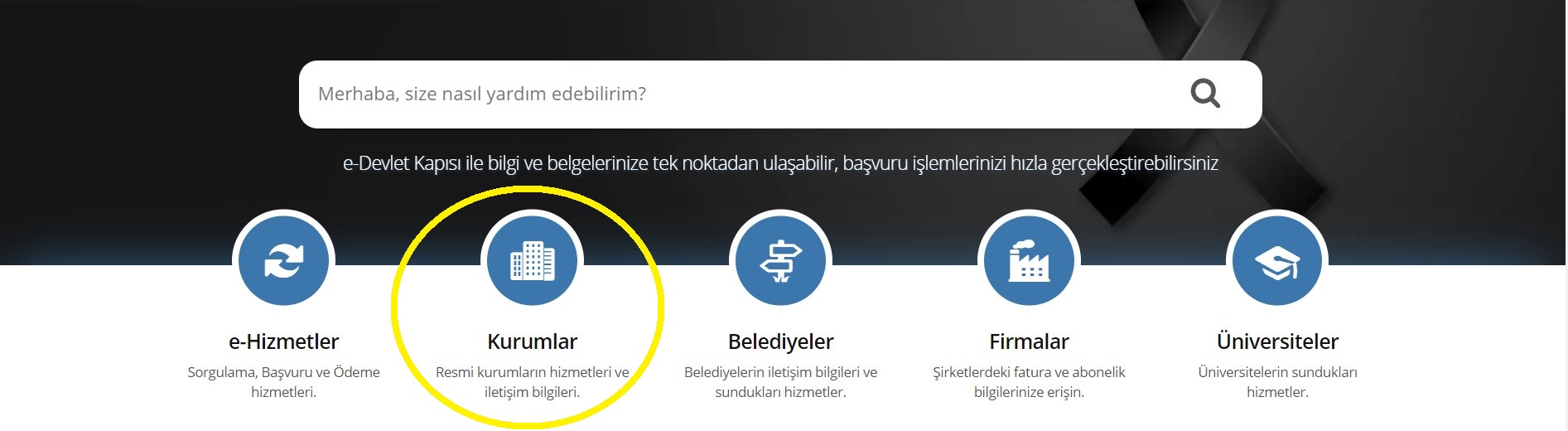 e-Devlet kurumlar menüsü tıklama alanı