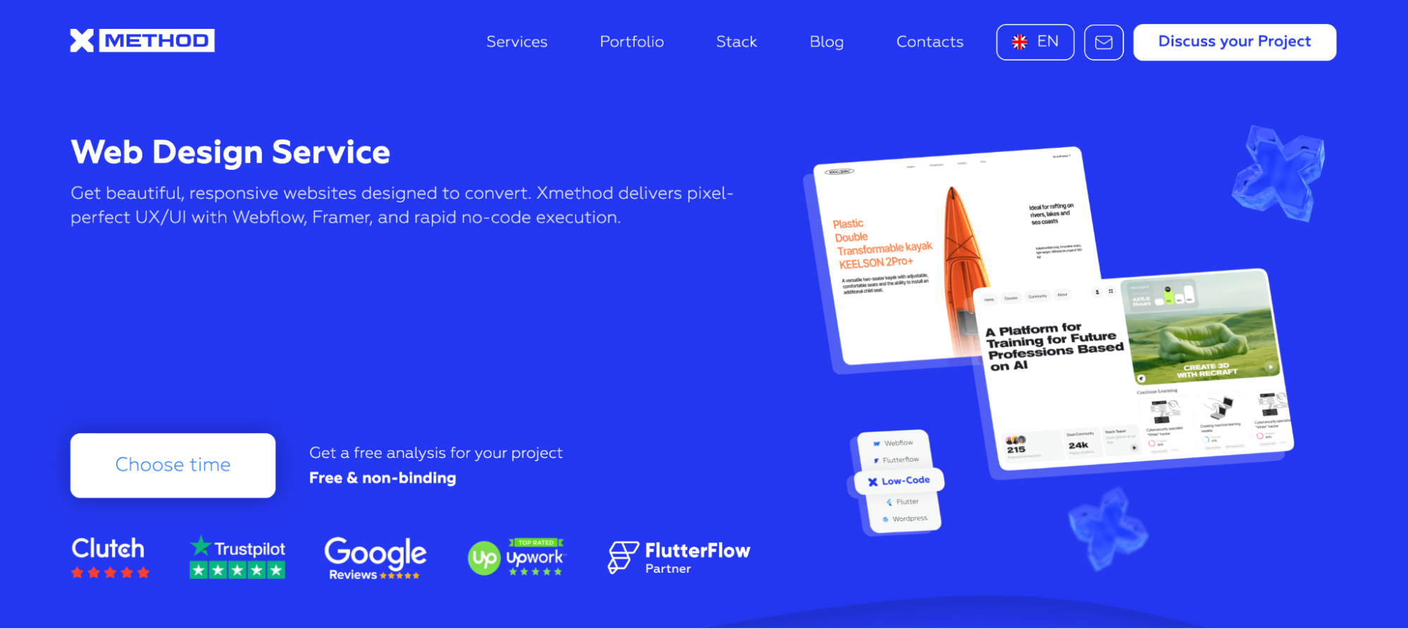 Screenshot of the Xmethod web design landing page highlighting expertise and services