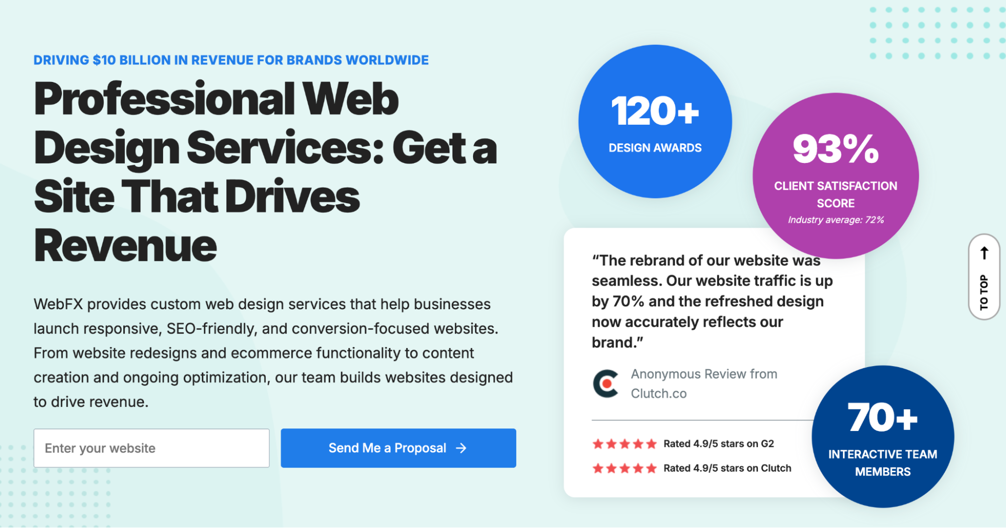 Screenshot of the WebFX landing page highlighting custom design solutions for businesses