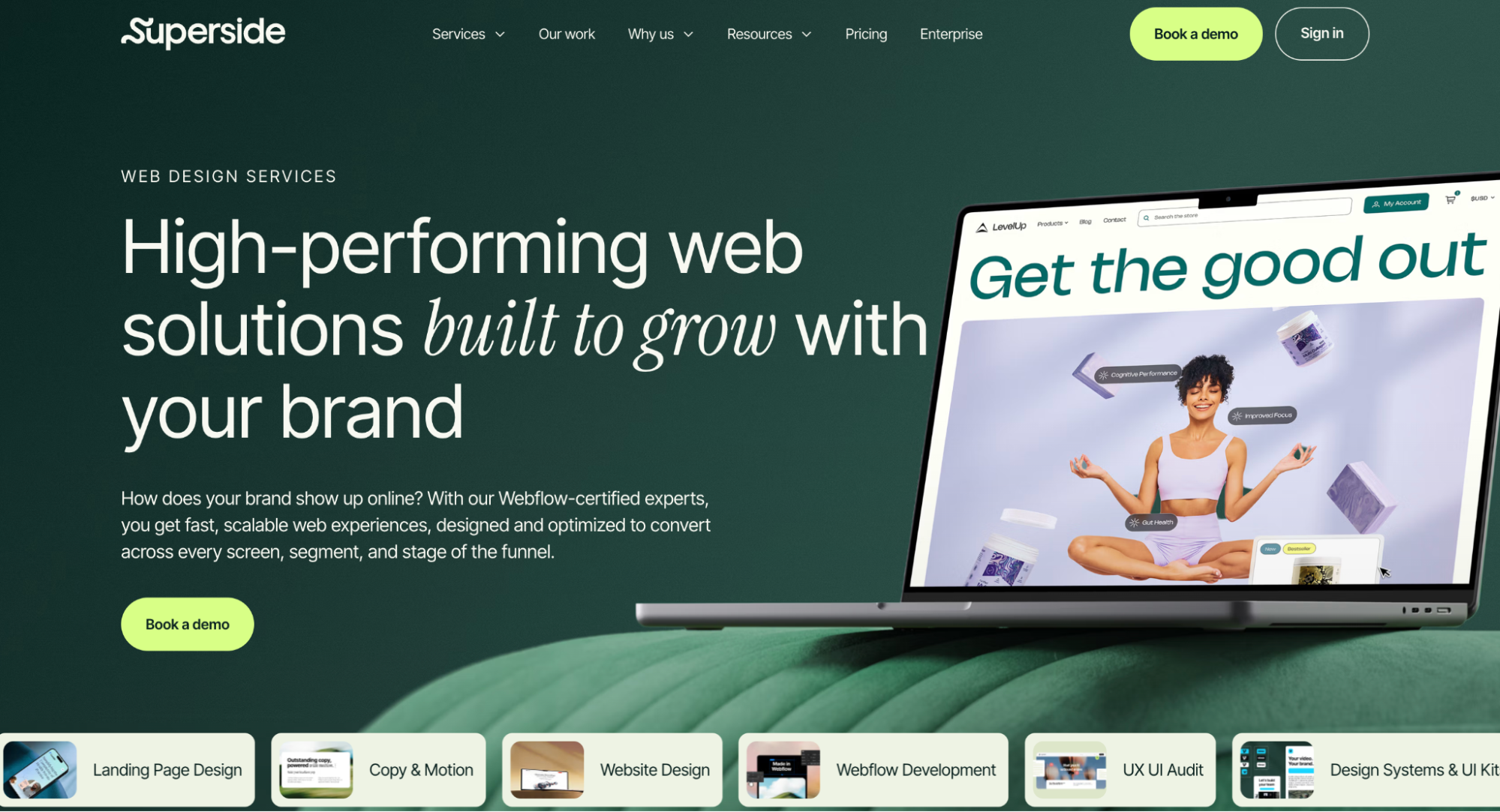Screenshot of the Superside services page highlighting scalable solutions for businesses