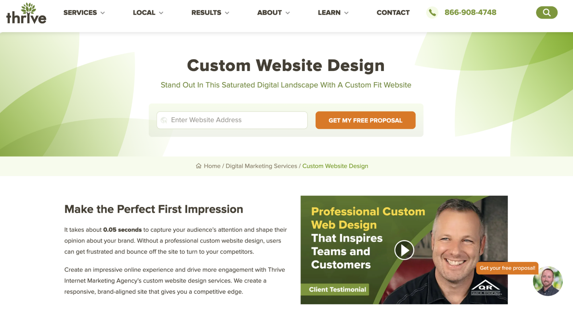 Screenshot of Thrive Agency’s services page highlighting user-focused digital experiences